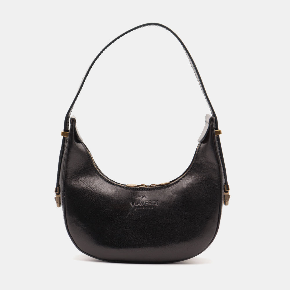 VIAVERDI Kleine Handtasche aus schwarzem Leder, hergestellt in Italien, Florence-Linie