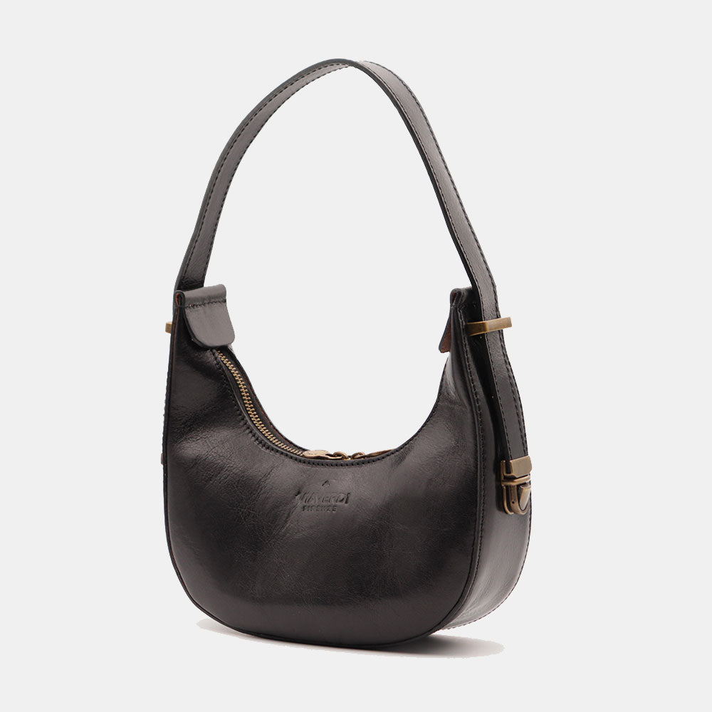 VIAVERDI Kleine Handtasche aus schwarzem Leder, hergestellt in Italien, Florence-Linie