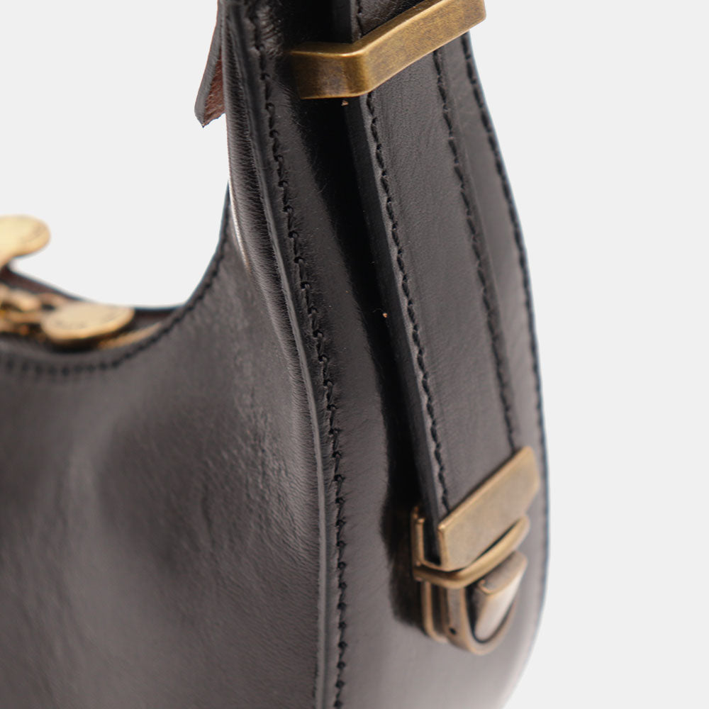 VIAVERDI Kleine Handtasche aus schwarzem Leder, hergestellt in Italien, Florence-Linie