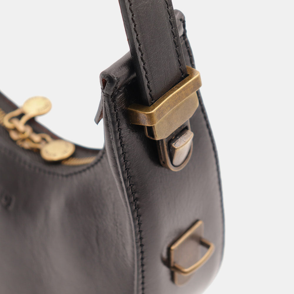 VIAVERDI Kleine Handtasche aus schwarzem Leder, hergestellt in Italien, Florence-Linie