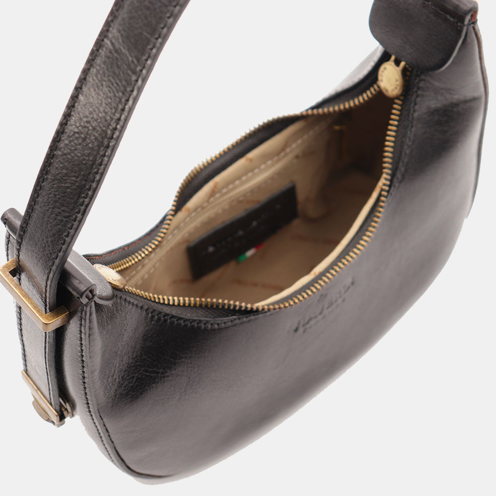 VIAVERDI Kleine Handtasche aus schwarzem Leder, hergestellt in Italien, Florence-Linie