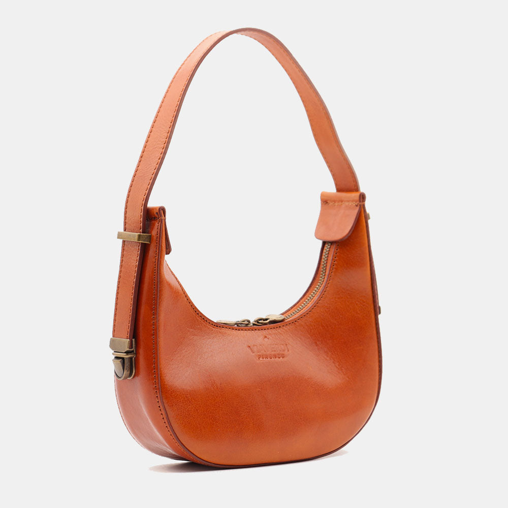 Borsa Piccola a Mano VIAVERDI in Pelle color Cuoio Made in Italy linea Firenze