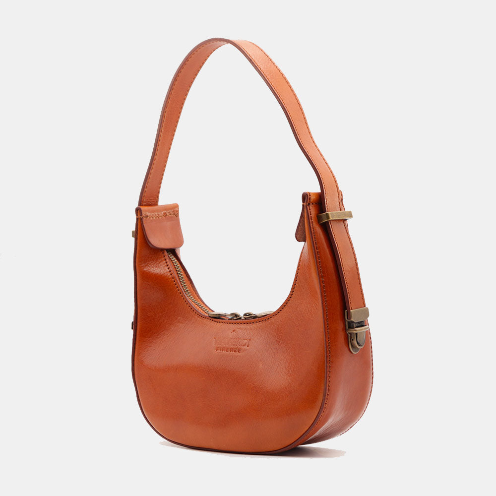 VIAVERDI Kleine Handtasche aus hellbraunem Leder, hergestellt in Italien, Florence-Linie