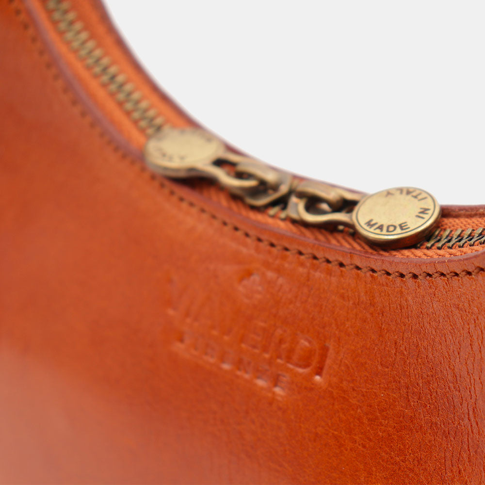 Borsa Piccola a Mano VIAVERDI in Pelle color Cuoio Made in Italy linea Firenze