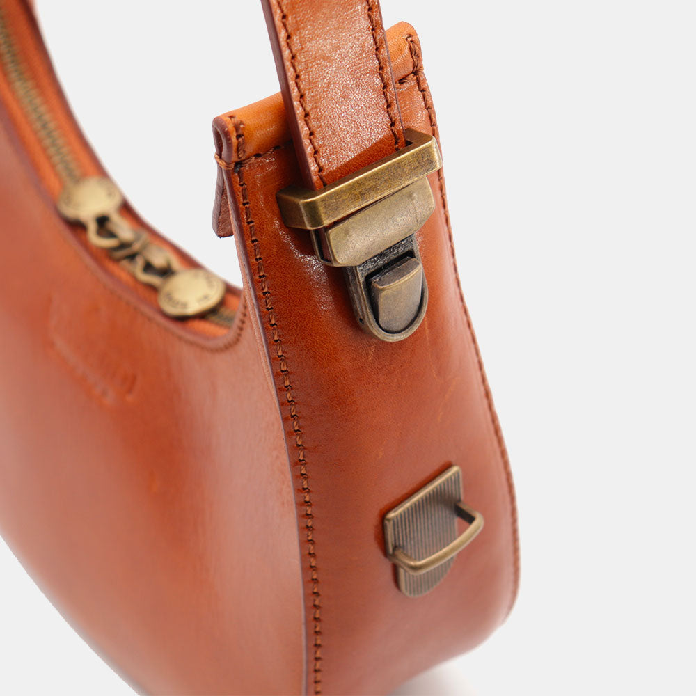 VIAVERDI Kleine Handtasche aus hellbraunem Leder, hergestellt in Italien, Florence-Linie