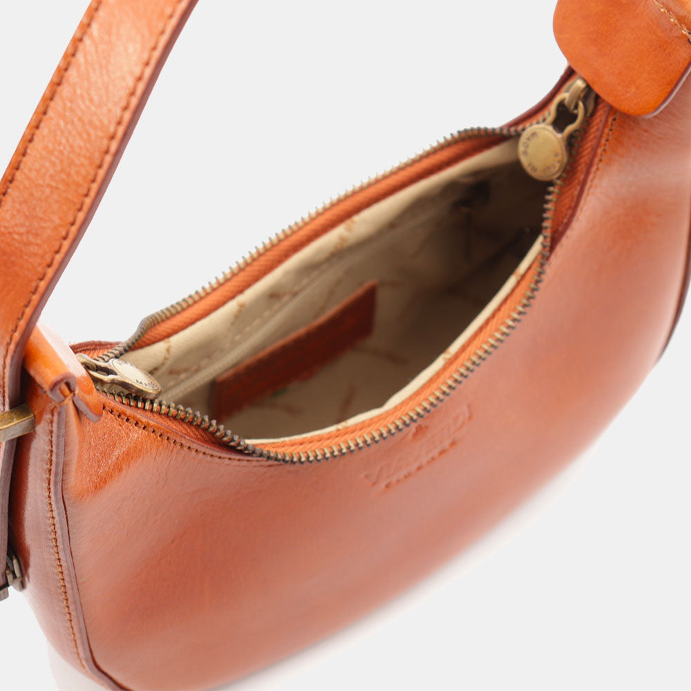 VIAVERDI Kleine Handtasche aus hellbraunem Leder, hergestellt in Italien, Florence-Linie