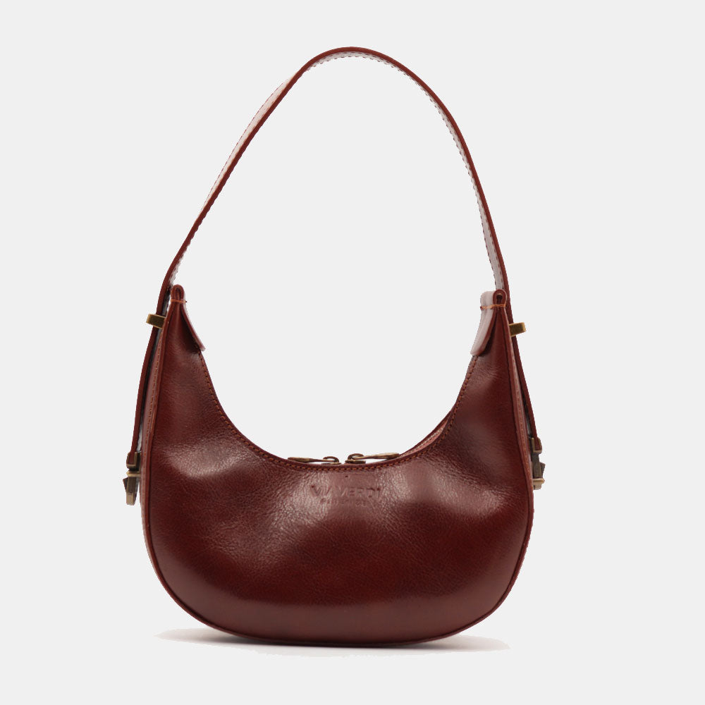 VIAVERDI Kleine Handtasche aus braunem Leder, hergestellt in Italien, Florence-Linie