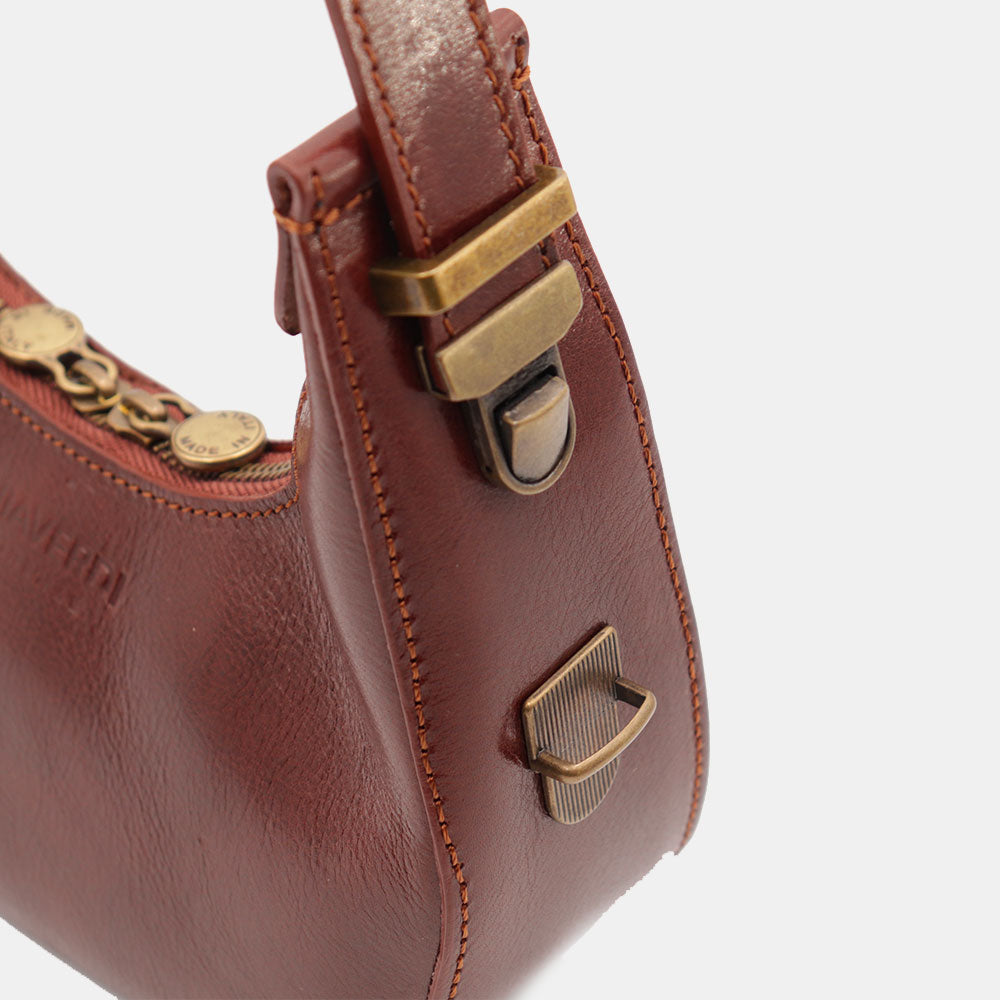 VIAVERDI Kleine Handtasche aus braunem Leder, hergestellt in Italien, Florence-Linie
