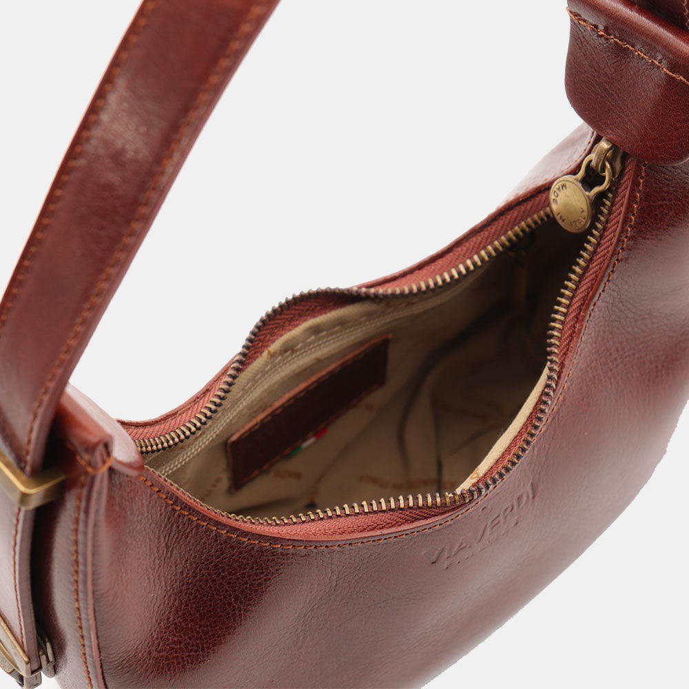 VIAVERDI Kleine Handtasche aus braunem Leder, hergestellt in Italien, Florence-Linie