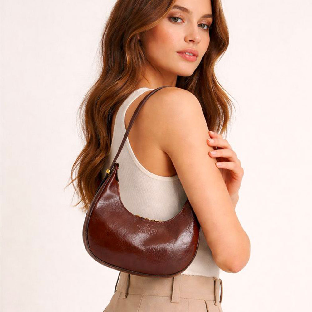 Borsa Piccola a Mano VIAVERDI in Pelle color Cuoio Made in Italy linea Firenze