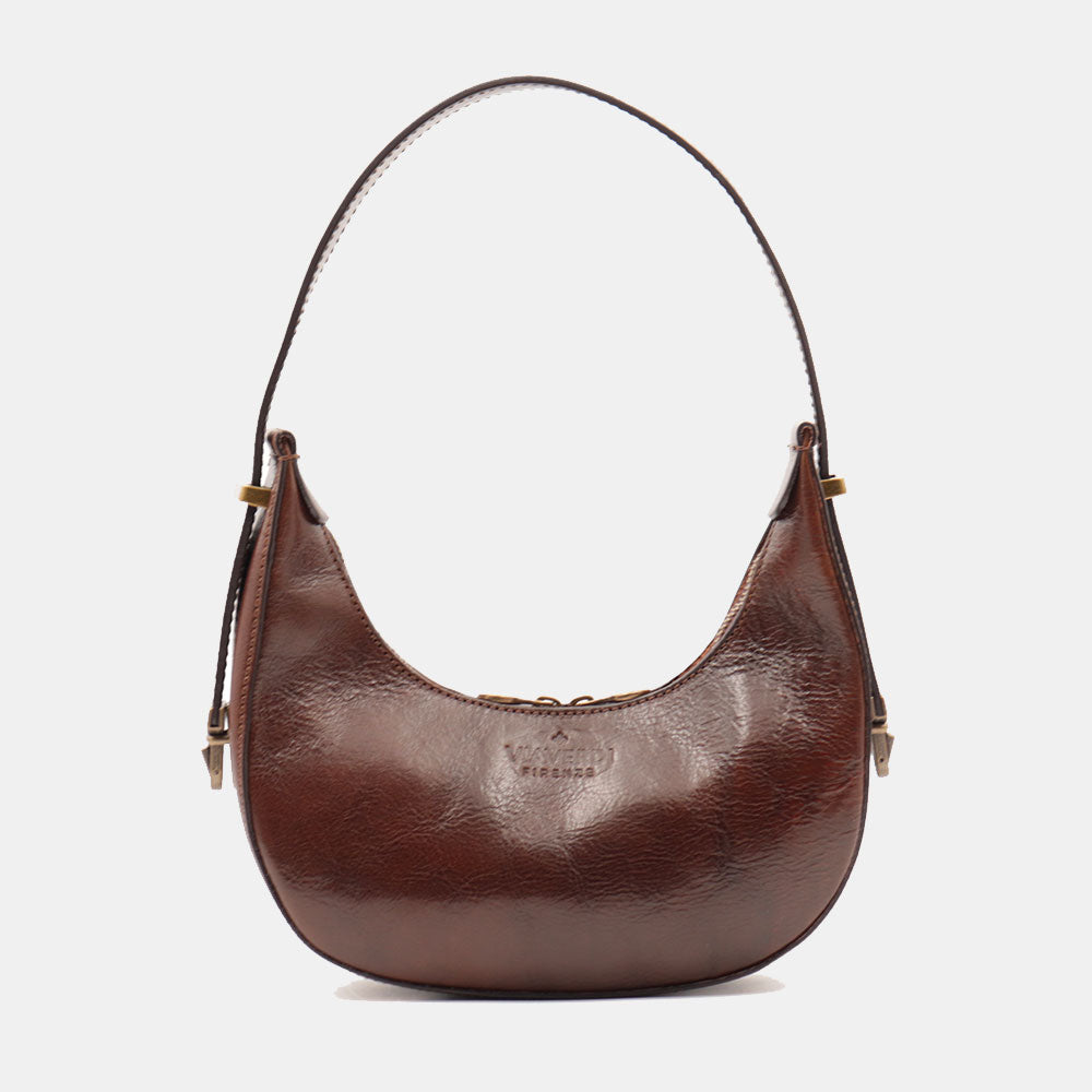 VIAVERDI Kleine Handtasche aus hellbraunem Leder, hergestellt in Italien, Florence-Linie