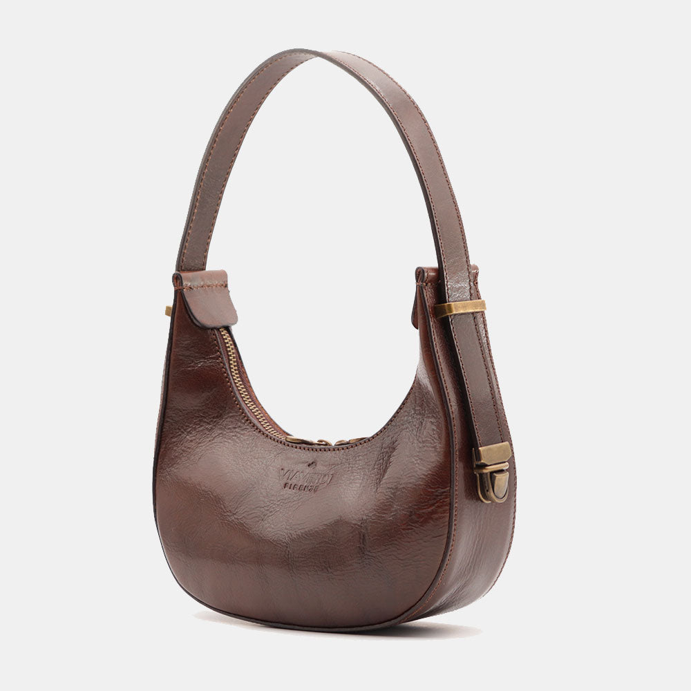 Borsa Piccola a Mano VIAVERDI in Pelle color Cuoio Made in Italy linea Firenze