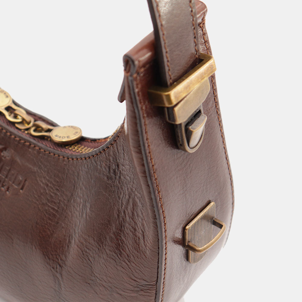 Borsa Piccola a Mano VIAVERDI in Pelle color Cuoio Made in Italy linea Firenze