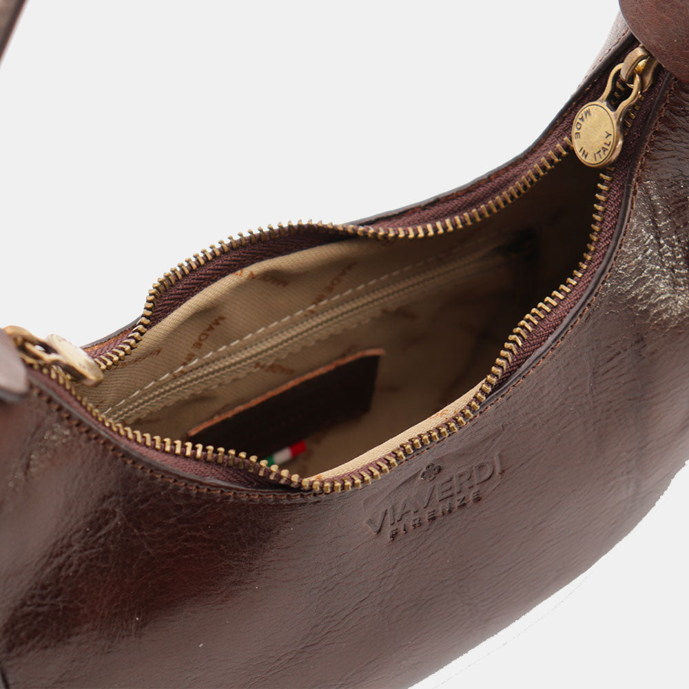 Borsa Piccola a Mano VIAVERDI in Pelle color Cuoio Made in Italy linea Firenze