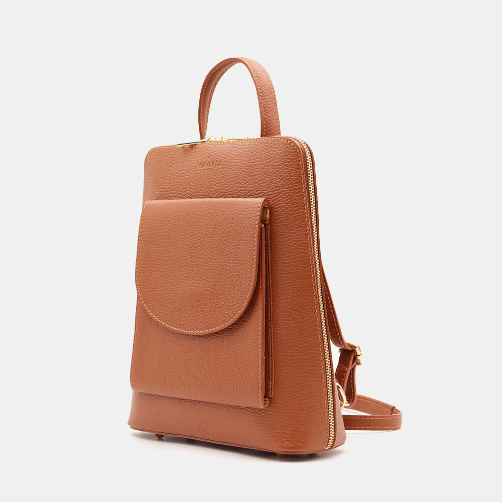 Damen-Lederrucksack VIAVERDI in Lederbraun Made in Italy Linie San Gimignano