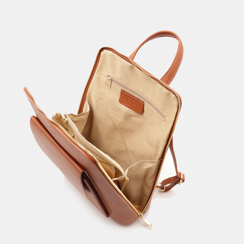 Damen-Lederrucksack VIAVERDI in Lederbraun Made in Italy Linie San Gimignano