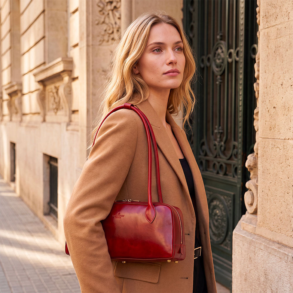 Borsa Donna Bauletto a Spalla Donna VIAVERDI in Pelle Marrone Made in Italy linea Firenze