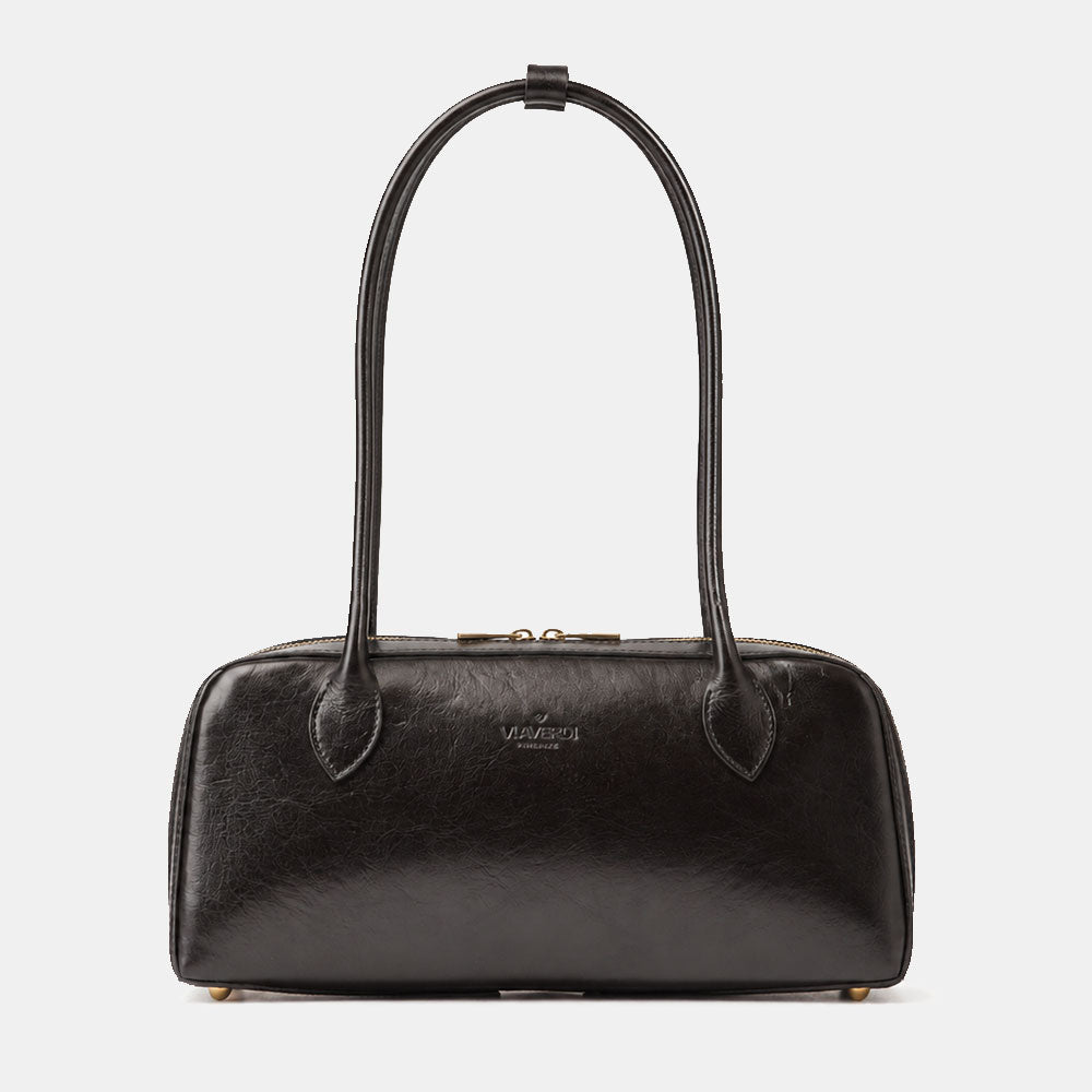 ViaVerdi Bowlingtasche für Damen aus Schwarzem Leder Made in Italy – Linie Firenze