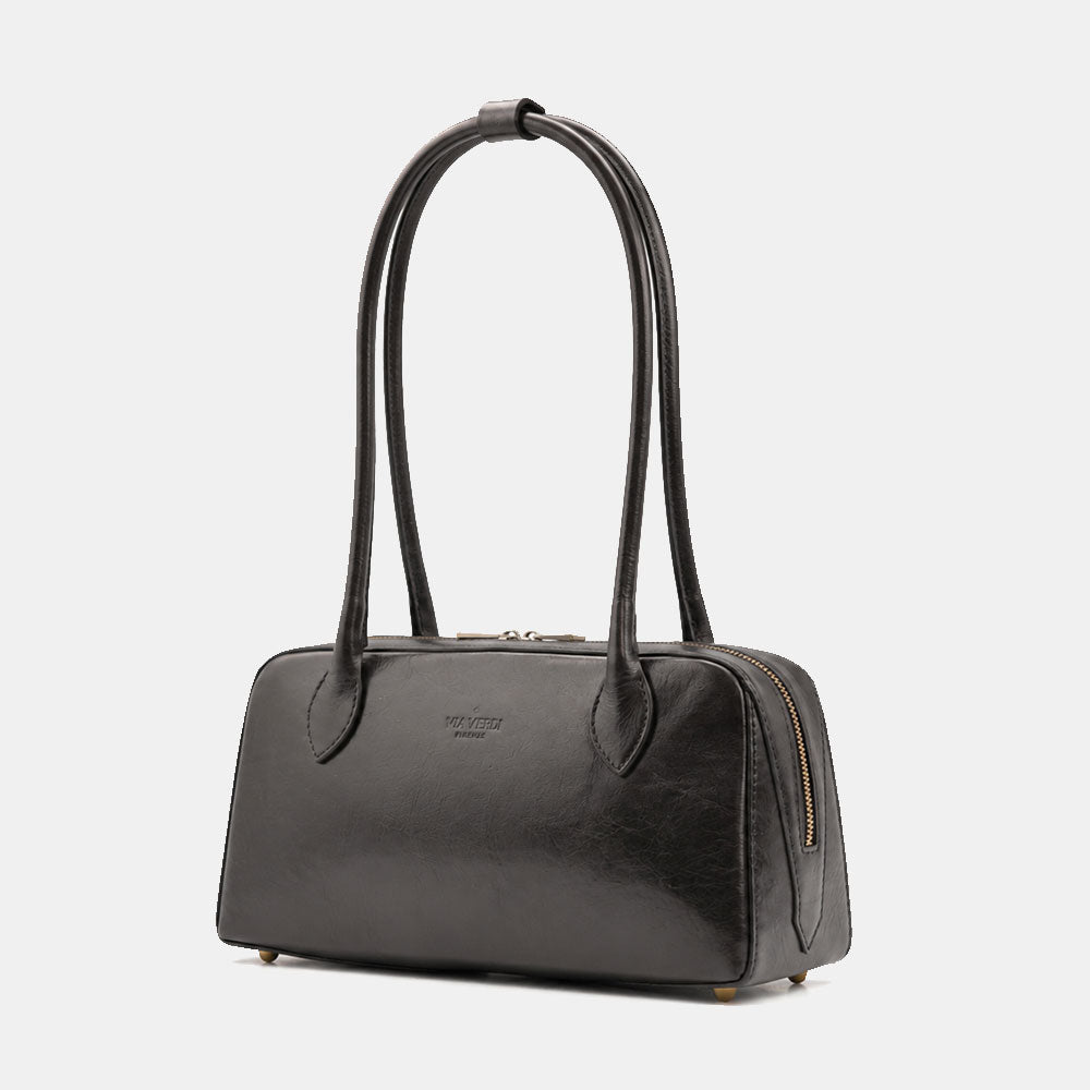 ViaVerdi Bowlingtasche für Damen aus Schwarzem Leder Made in Italy – Linie Firenze