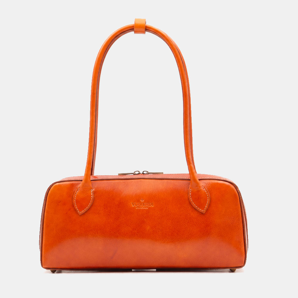 Borsa Donna Bauletto a Spalla Donna VIAVERDI in Pelle color Cuoio Made in Italy linea Firenze