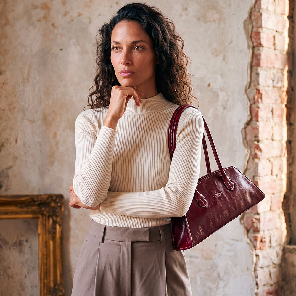 Borsa Donna a Spalla VIAVERDI in Pelle Bordeaux Made in Italy linea Firenze