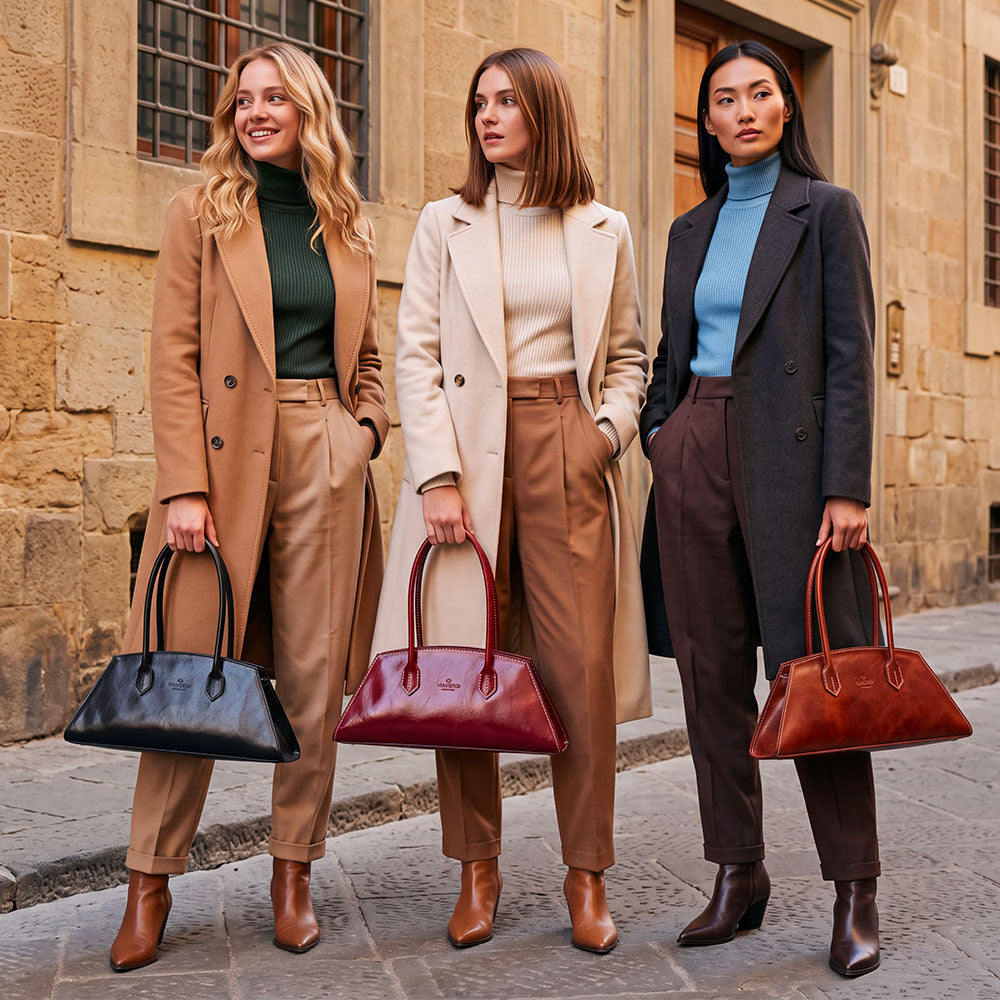 Borsa Donna a Spalla VIAVERDI in Pelle Bordeaux Made in Italy linea Firenze
