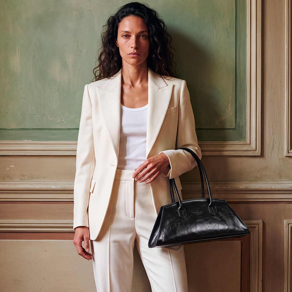 Borsa Donna a Spalla VIAVERDI in Pelle Nera Made in Italy linea Firenze