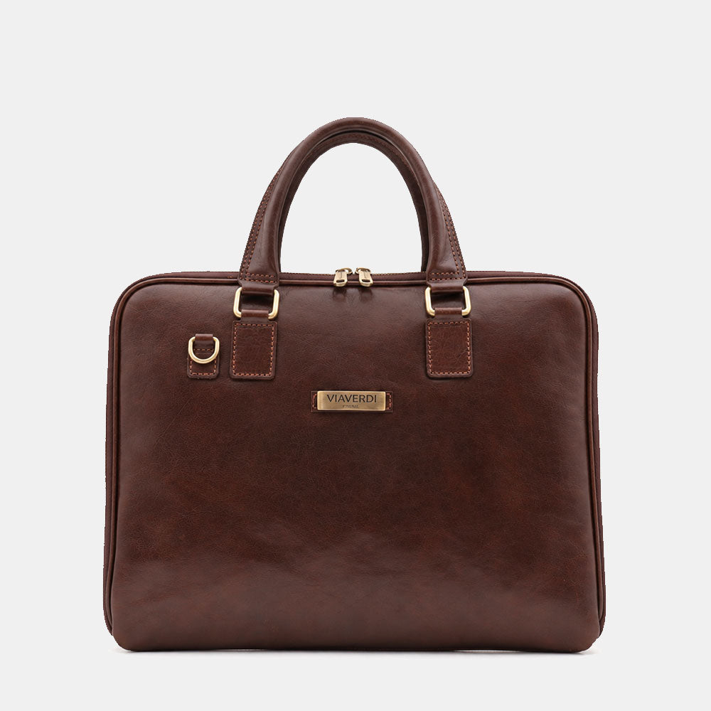 Borsa Sottile Porta Pc 15.6 e Documenti VIAVERDI in Pelle Testa di Moro Made in Italy Linea Firenze
