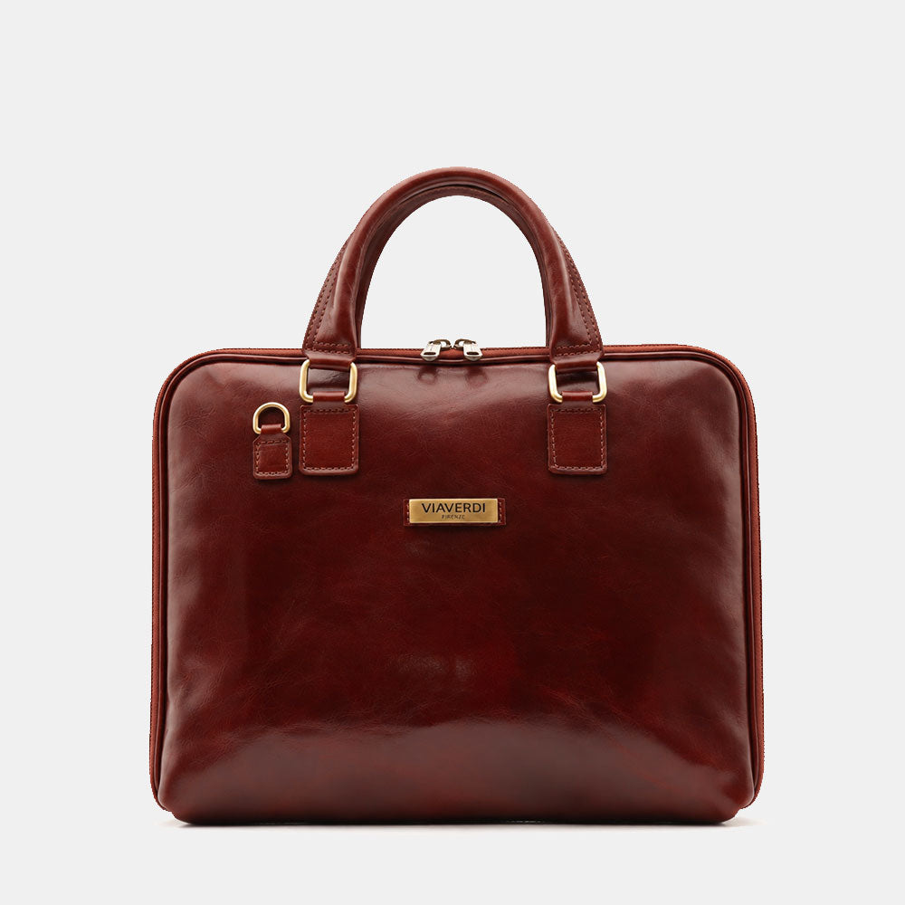 Borsa Sottile Porta Pc 15.6 e Documenti VIAVERDI in Pelle Marrone Made in Italy Linea Firenze