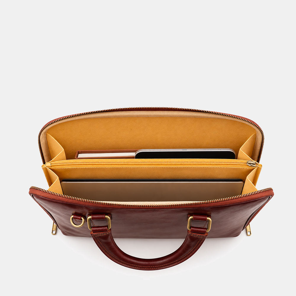 Borsa Sottile Porta Pc 15.6 e Documenti VIAVERDI in Pelle Marrone Made in Italy Linea Firenze