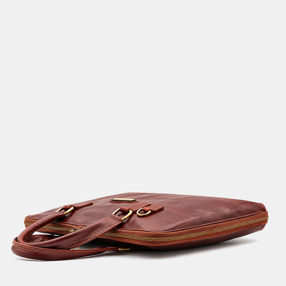 Borsa Sottile Porta Pc 15.6 e Documenti VIAVERDI in Pelle Marrone Made in Italy Linea Firenze