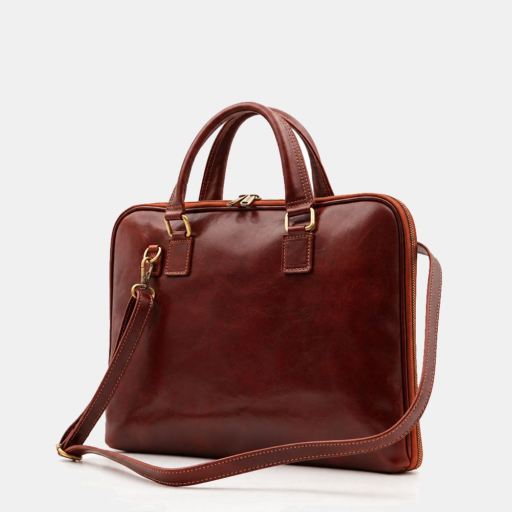 Borsa Sottile Porta Pc 15.6 e Documenti VIAVERDI in Pelle Marrone Made in Italy Linea Firenze