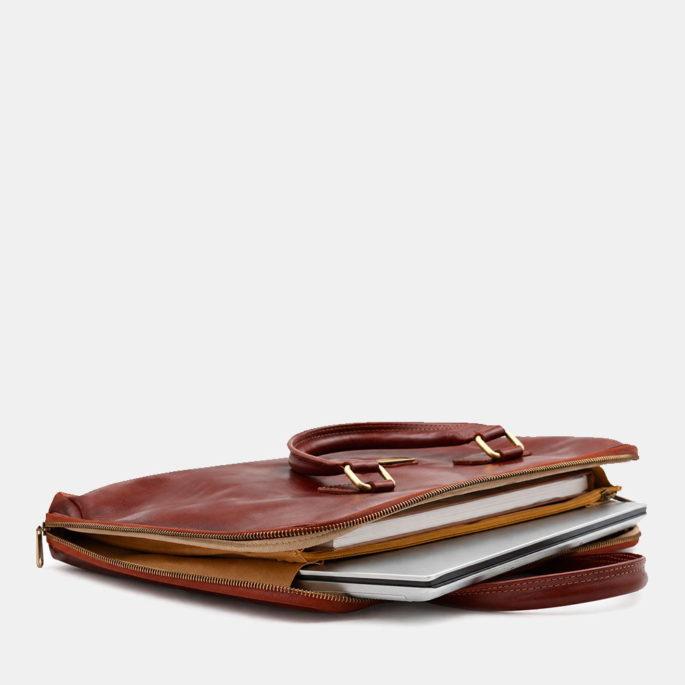 Borsa Sottile Porta Pc 15.6 e Documenti VIAVERDI in Pelle Marrone Made in Italy Linea Firenze