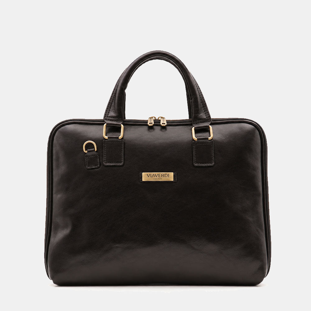 Borsa Sottile Porta Pc 15.6 e Documenti VIAVERDI in Pelle Nera Made in Italy Linea Firenze