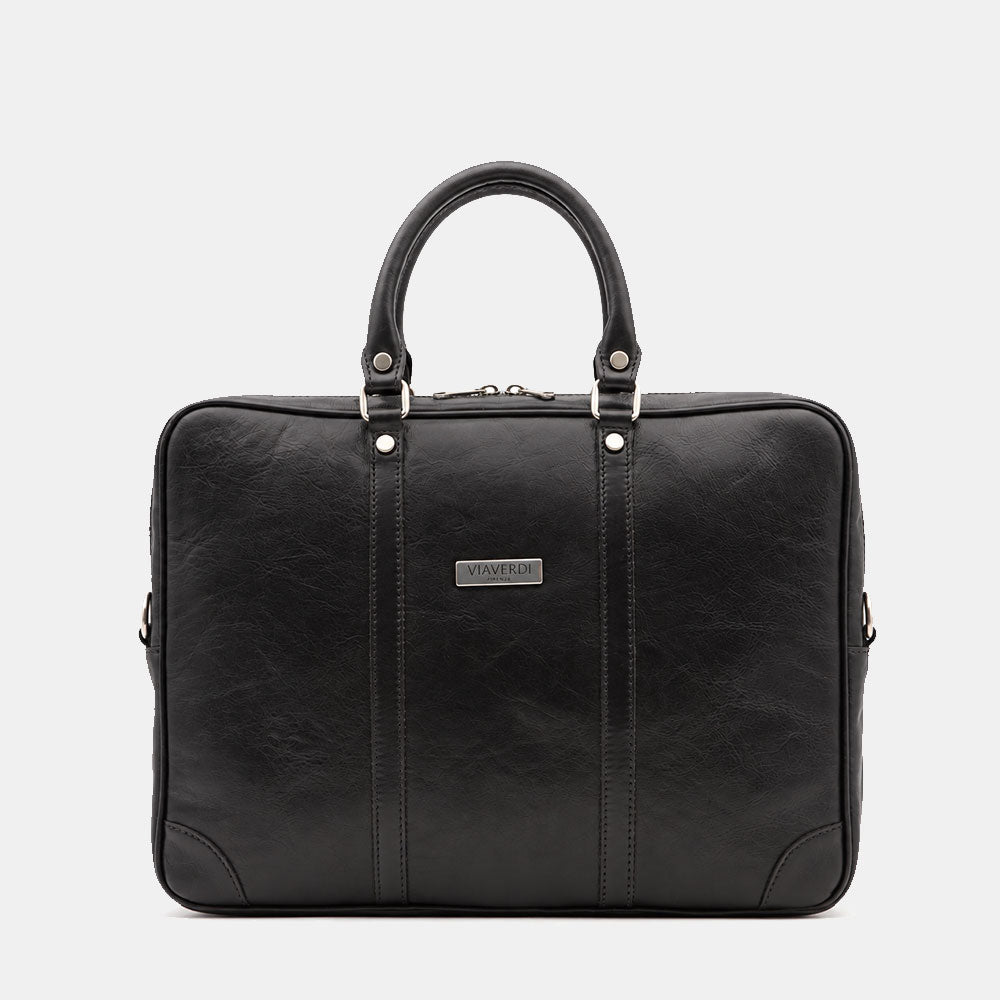 Borsa da Ufficio in Pelle Nera VIAVERDI Made in Italy Linea Firenze - Porta Pc 15.6