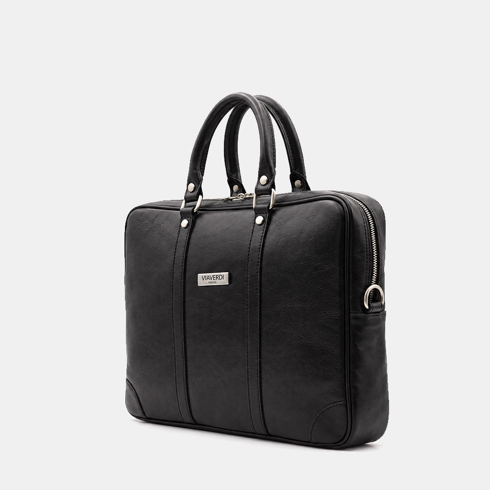 Borsa da Ufficio in Pelle Nera VIAVERDI Made in Italy Linea Firenze - Porta Pc 15.6
