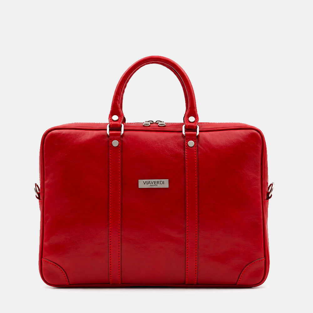 Borsa da Ufficio in Pelle Rossa VIAVERDI Made in Italy Linea Firenze - Porta Pc 15.6