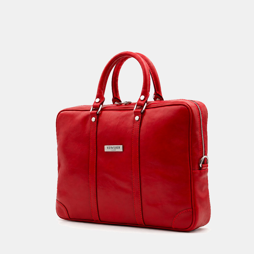 Borsa da Ufficio in Pelle Rossa VIAVERDI Made in Italy Linea Firenze - Porta Pc 15.6