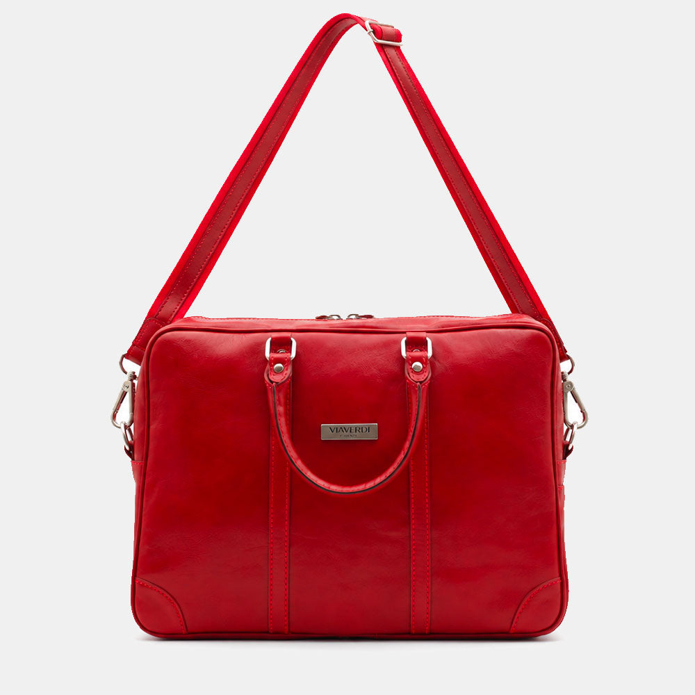 Borsa da Ufficio in Pelle Rossa VIAVERDI Made in Italy Linea Firenze - Porta Pc 15.6