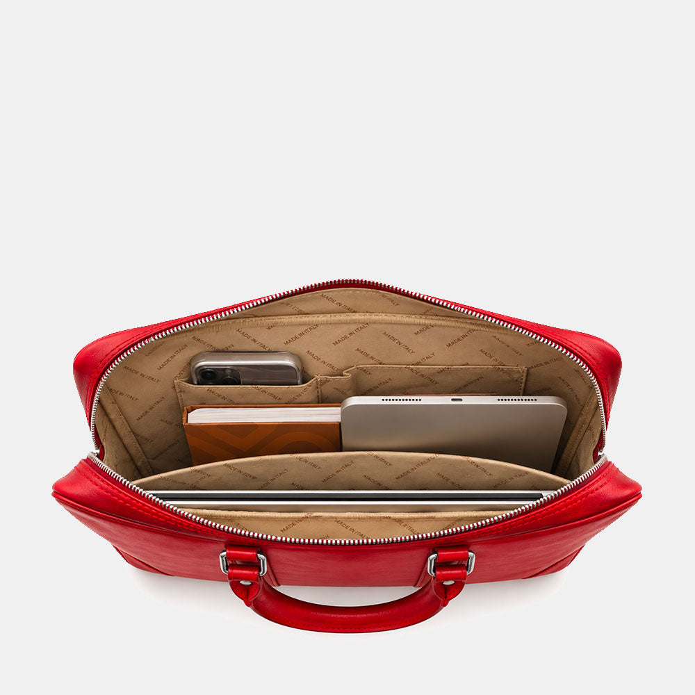 Borsa da Ufficio in Pelle Rossa VIAVERDI Made in Italy Linea Firenze - Porta Pc 15.6