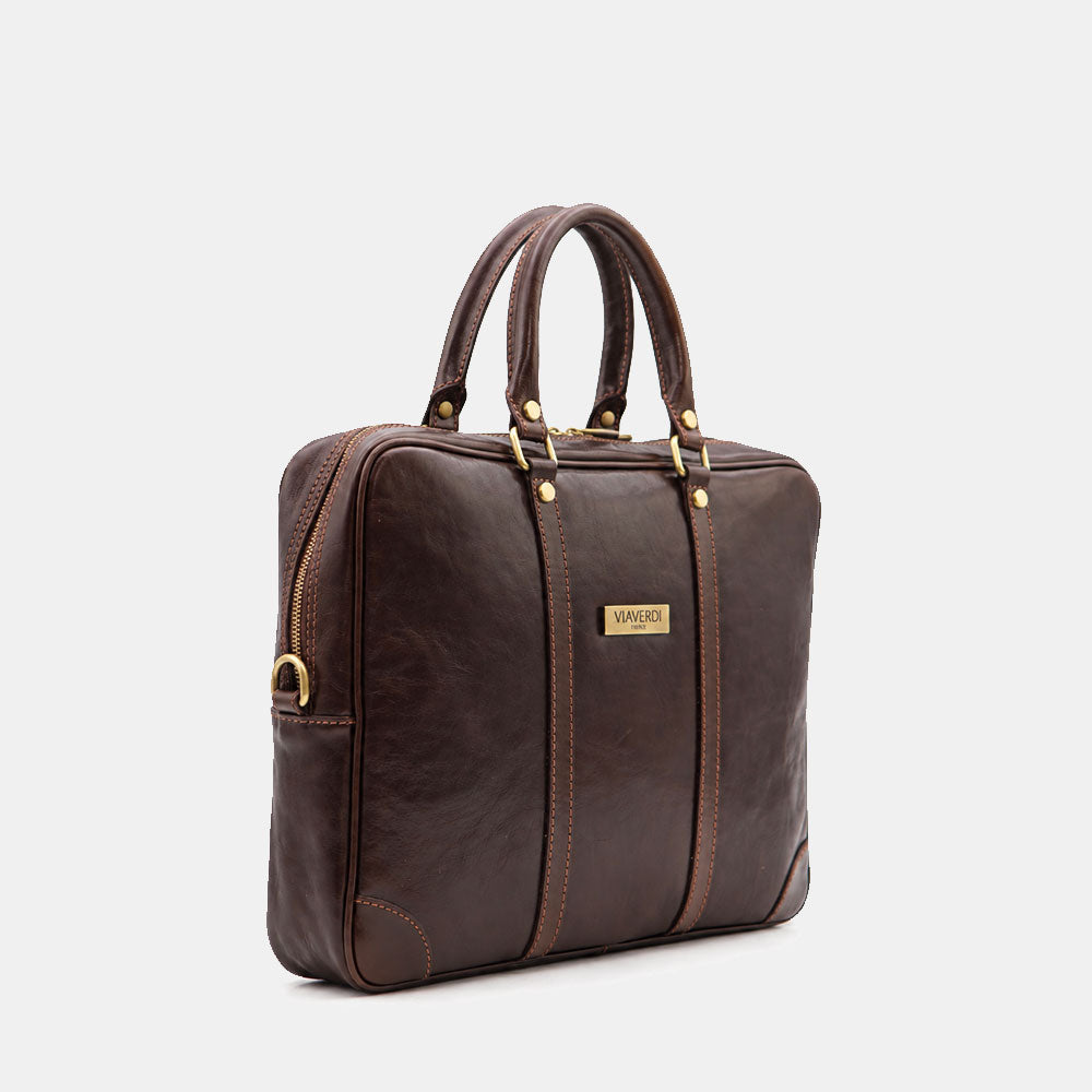 Borsa da Ufficio in Pelle Marrone Testa di Moro VIAVERDI Made in Italy Linea Firenze - Porta Pc 15.6
