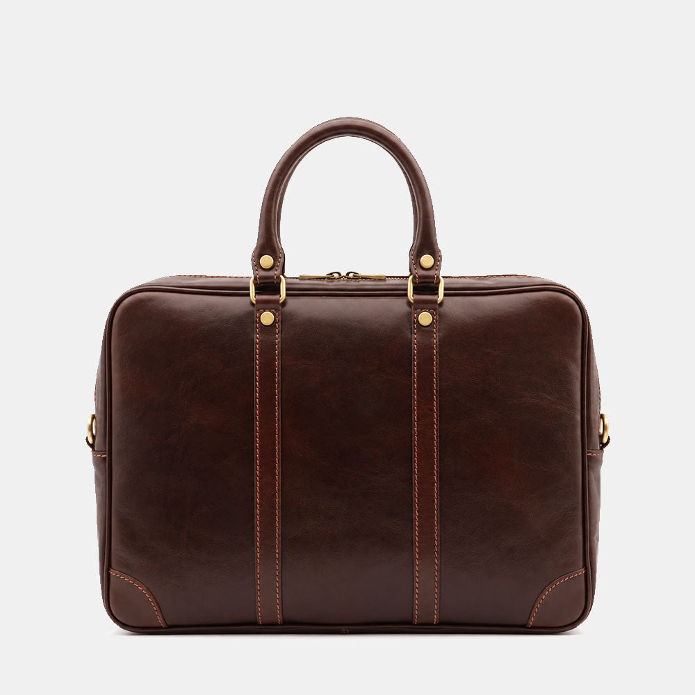 Borsa da Ufficio in Pelle Marrone Testa di Moro VIAVERDI Made in Italy Linea Firenze - Porta Pc 15.6