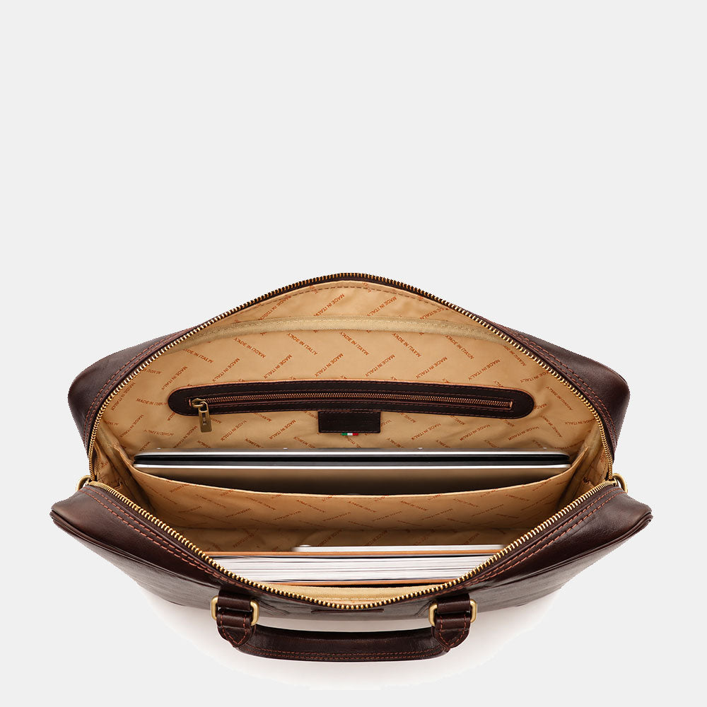 Borsa da Ufficio in Pelle Marrone Testa di Moro VIAVERDI Made in Italy Linea Firenze - Porta Pc 15.6