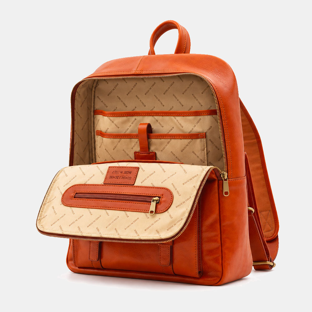 Backpack in Tan Leather Made in Italy – Line Firenze – 15.6" Laptop Compartment