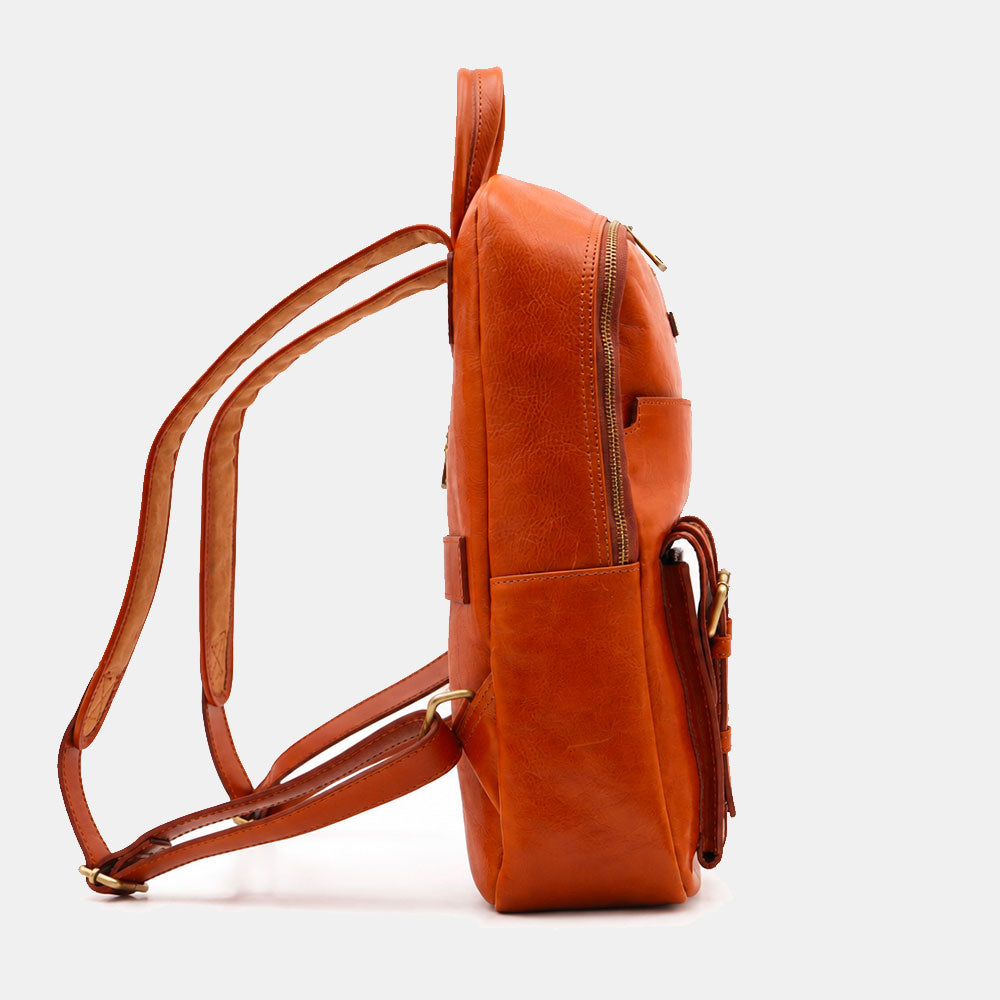 Backpack in Tan Leather Made in Italy – Line Firenze – 15.6" Laptop Compartment