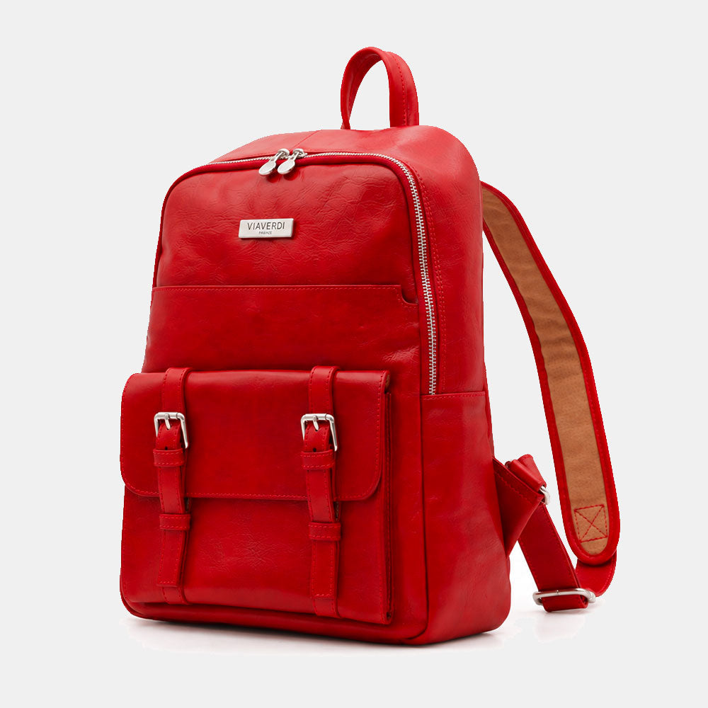 Zaino in Pelle Rossa VIAVERDI Made in Italy Linea Firenze - Porta Pc 15.6