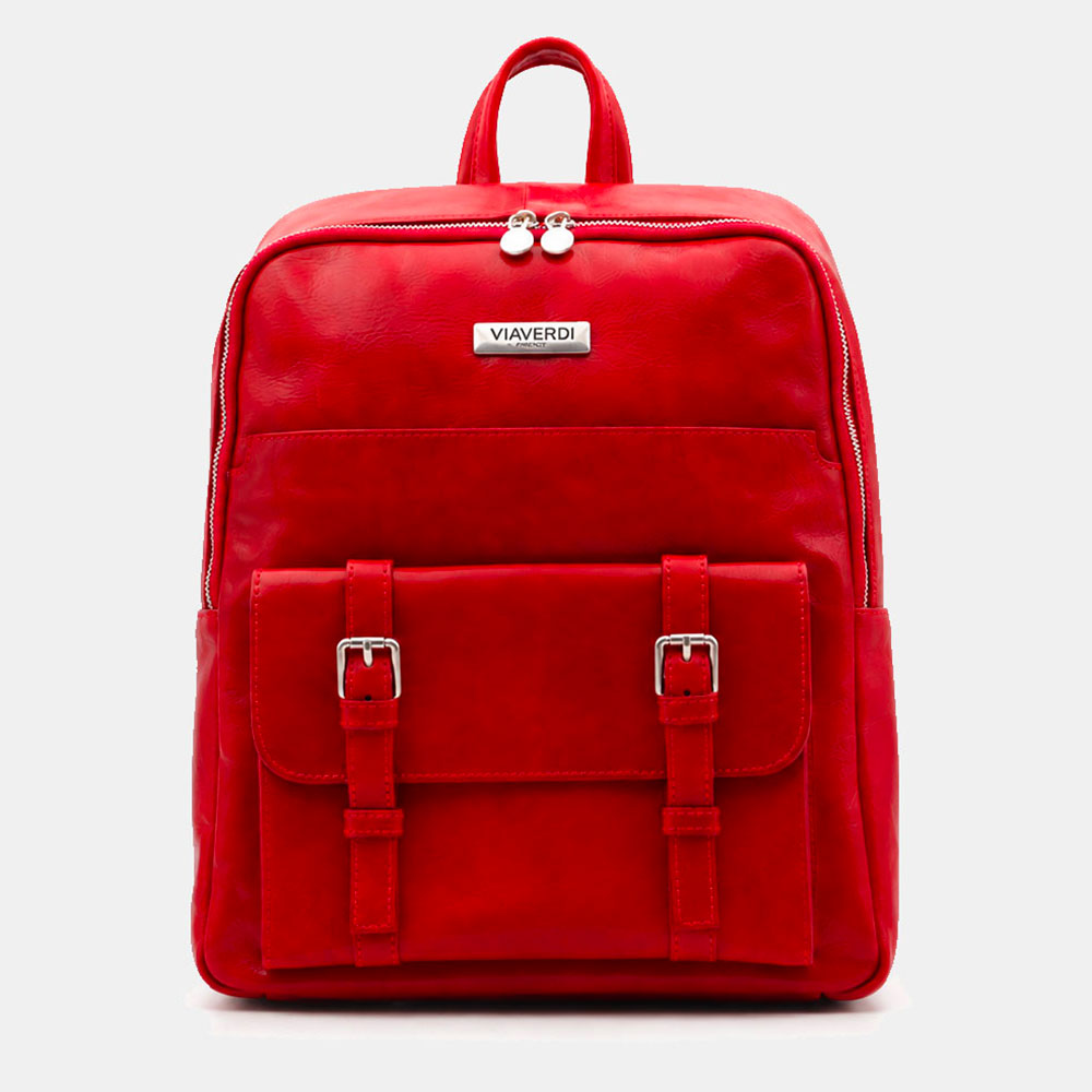 Zaino in Pelle Rossa VIAVERDI Made in Italy Linea Firenze - Porta Pc 15.6
