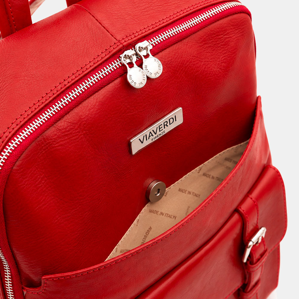 Zaino in Pelle Rossa VIAVERDI Made in Italy Linea Firenze - Porta Pc 15.6