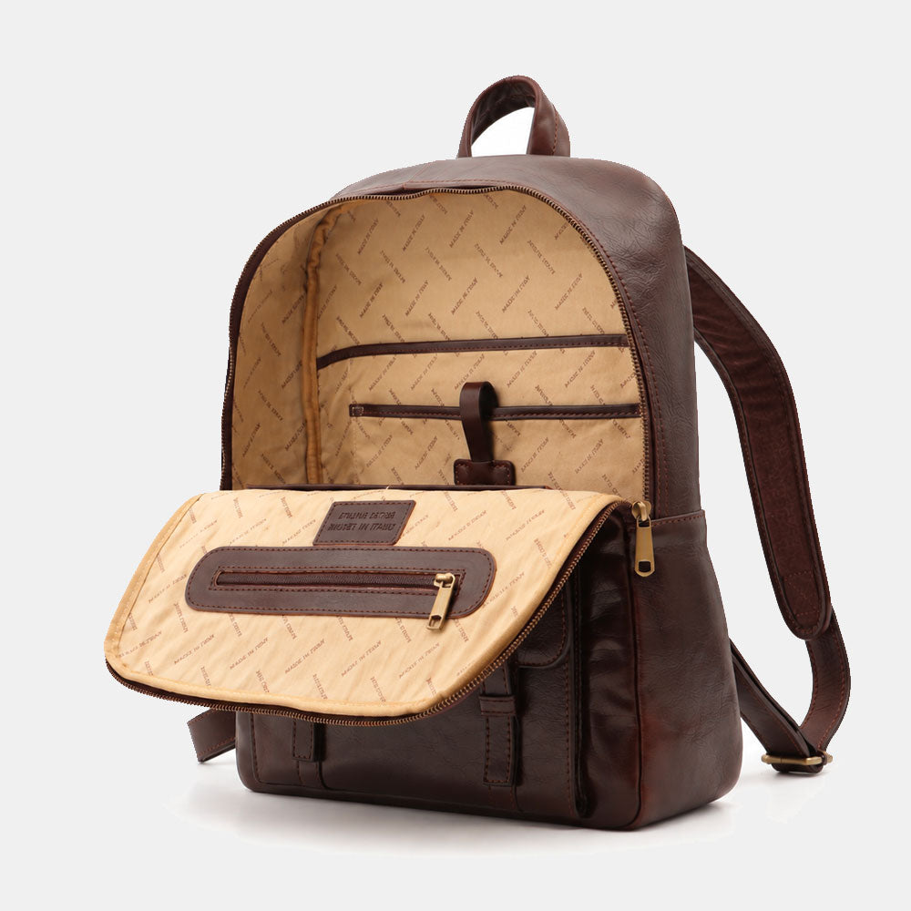 Backpack in Dark Brown Leather Made in Italy Line Firenze – 15.6" Laptop Compartment