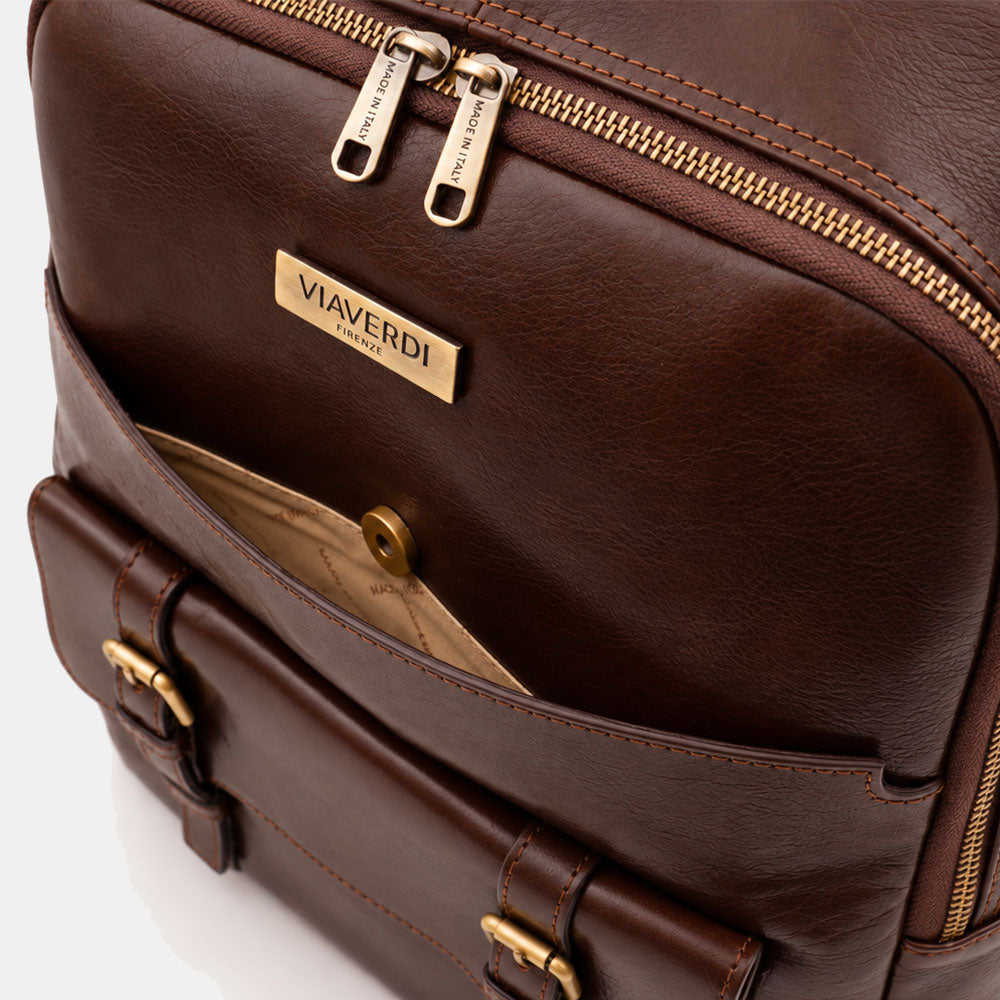 Backpack in Dark Brown Leather Made in Italy Line Firenze – 15.6" Laptop Compartment
